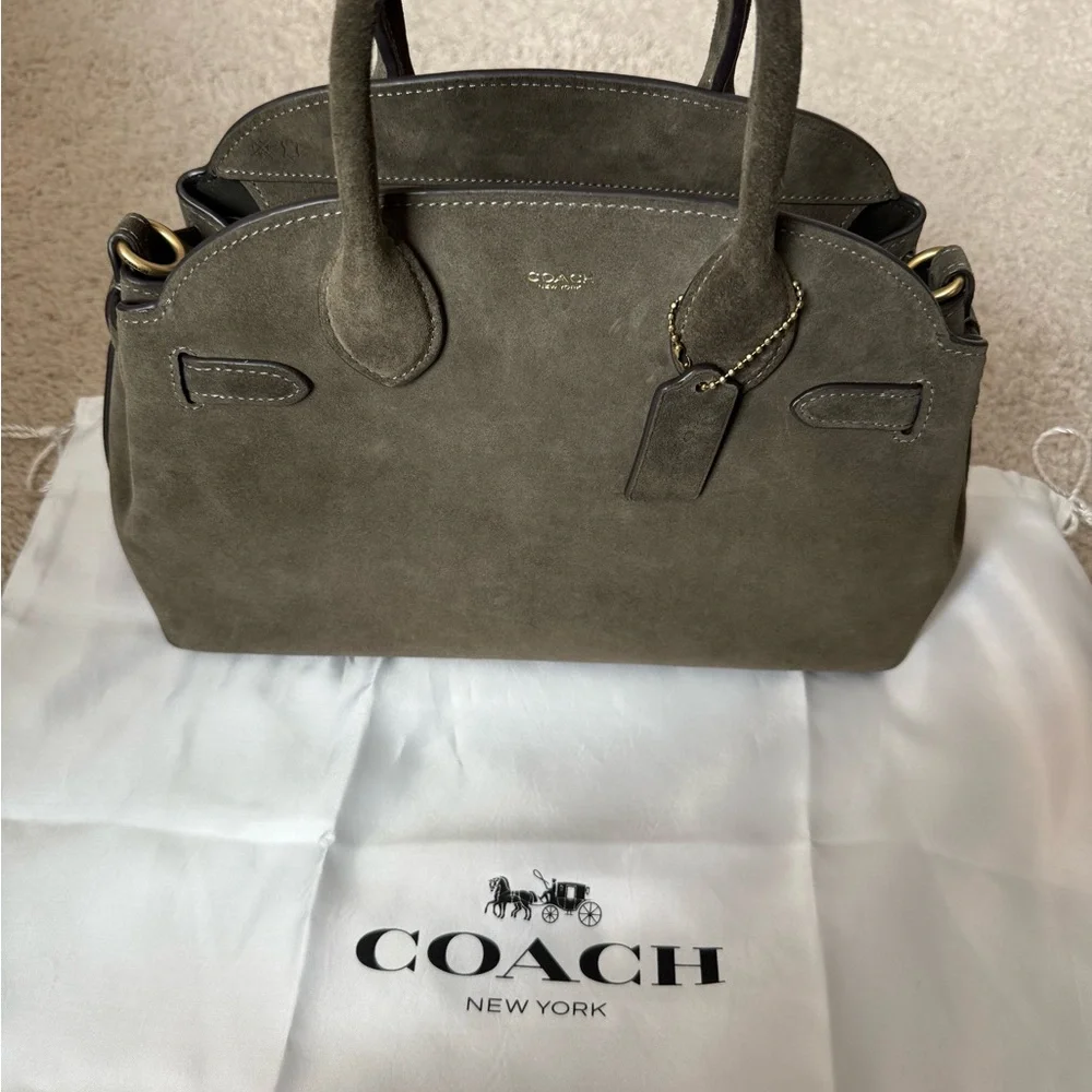 Coach Suede Empire 28 Satchel in Olive Green - Picture 1 of 12